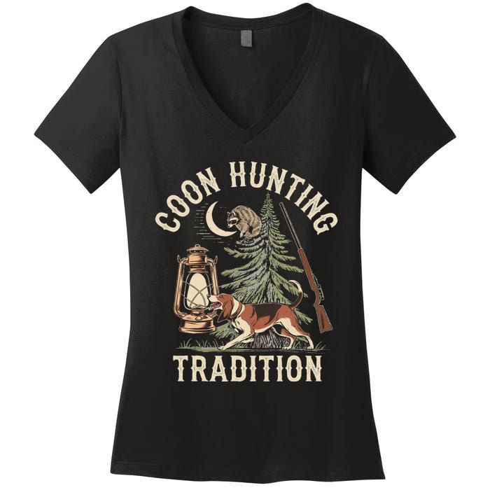 Coon Hunting Night – Patriotic Design For Coon Hunters Women's V-Neck T-Shirt