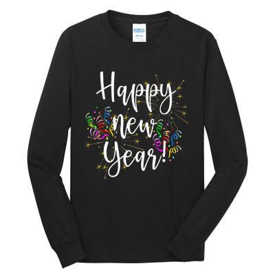 Cute Happy New Year Day Eve Party Fireworks Confetti Costume Tall Long Sleeve T-Shirt