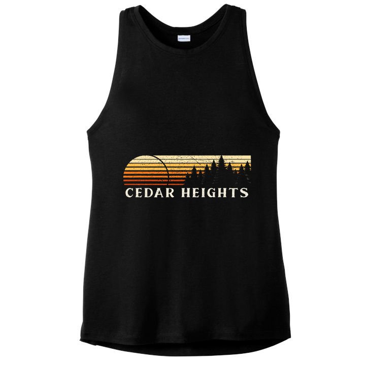 Cedar Heights Nj Vintage Evergreen Sunset Eighties Ladies PosiCharge Tri-Blend Wicking Tank
