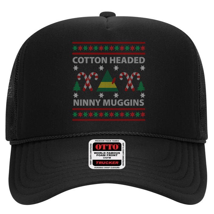 Cotton Headed Ninny Muggins Ugly Christmas Sweater Design High Crown Mesh Back Trucker Hat