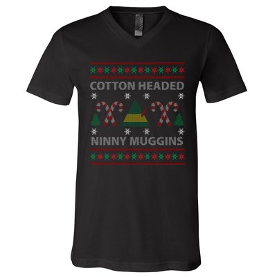 Cotton Headed Ninny Muggins Ugly Christmas Sweater Design V-Neck T-Shirt