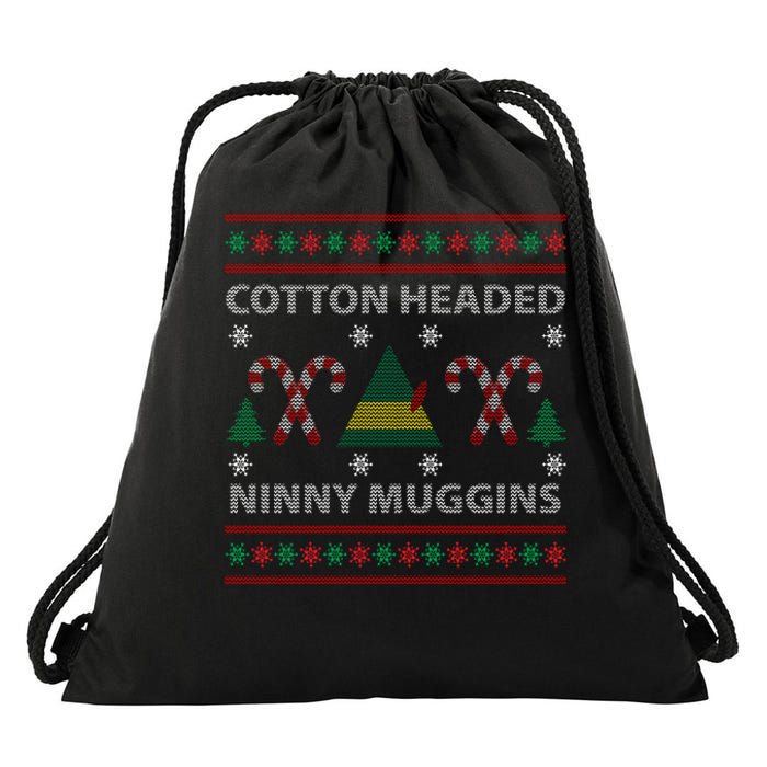 Cotton Headed Ninny Muggins Ugly Christmas Sweater Design Drawstring Bag