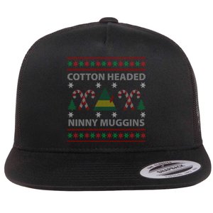 Cotton Headed Ninny Muggins Ugly Christmas Sweater Design Flat Bill Trucker Hat