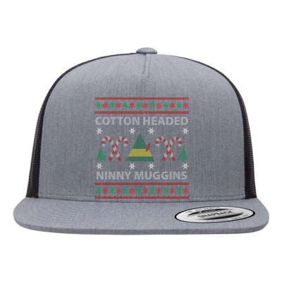 Cotton Headed Ninny Muggins Ugly Christmas Sweater Design Flat Bill Trucker Hat