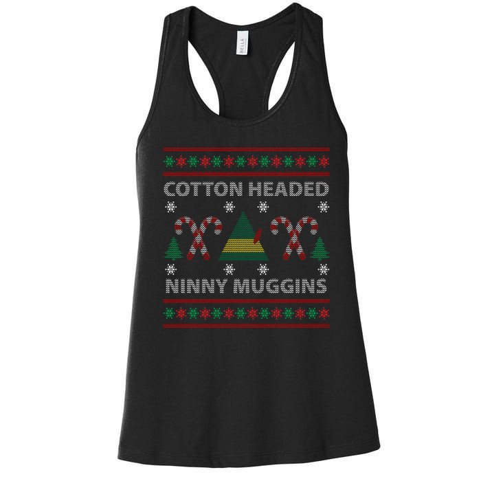 Cotton Headed Ninny Muggins Ugly Christmas Sweater Design Women's Racerback Tank