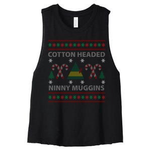 Cotton Headed Ninny Muggins Ugly Christmas Sweater Design Women's Racerback Cropped Tank