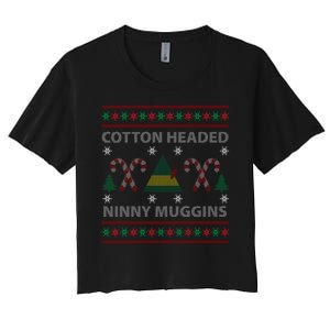 Cotton Headed Ninny Muggins Ugly Christmas Sweater Design Women's Crop Top Tee