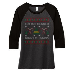 Cotton Headed Ninny Muggins Ugly Christmas Sweater Design Women's Tri-Blend 3/4-Sleeve Raglan Shirt