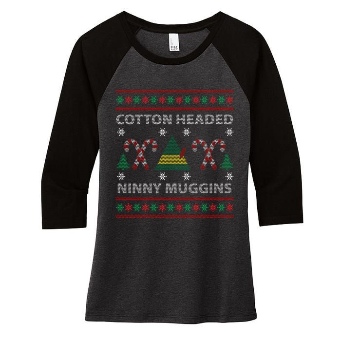 Cotton Headed Ninny Muggins Ugly Christmas Sweater Design Women's Tri-Blend 3/4-Sleeve Raglan Shirt