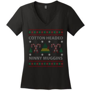 Cotton Headed Ninny Muggins Ugly Christmas Sweater Design Women's V-Neck T-Shirt