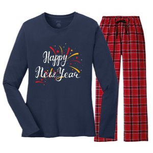 Cute Happy New Year Gift Women's Long Sleeve Flannel Pajama Set 