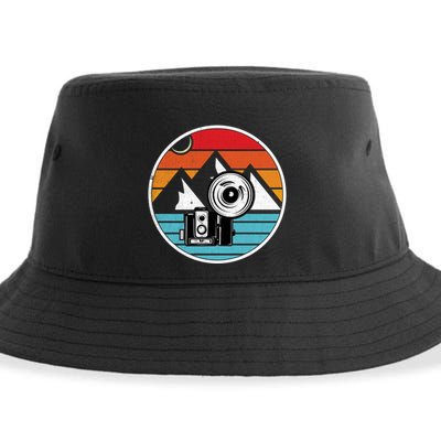 Camping Hiking Nature Retro Photographer Camera Camera Cute Gift Sustainable Bucket Hat