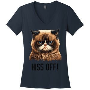 Cat Hiss Off Funny Cat Lover Kitten Quotes Women Women's V-Neck T-Shirt