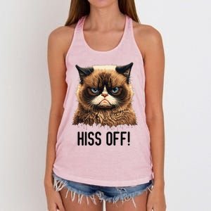 Cat Hiss Off Funny Cat Lover Kitten Quotes Women Women's Knotted Racerback Tank