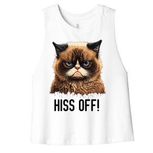 Cat Hiss Off Funny Cat Lover Kitten Quotes Women Women's Racerback Cropped Tank