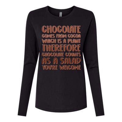 Chocolate Counts As A Salad Funny Womens Cotton Relaxed Long Sleeve T-Shirt