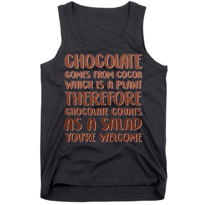Chocolate Counts As A Salad Funny Tank Top