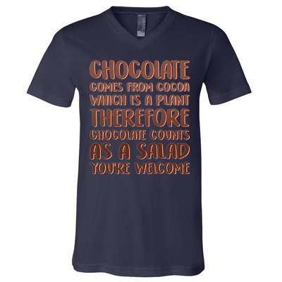 Chocolate Counts As A Salad Funny V-Neck T-Shirt