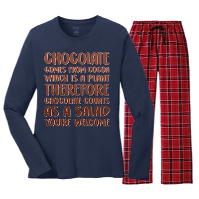 Chocolate Counts As A Salad Funny Women's Long Sleeve Flannel Pajama Set 