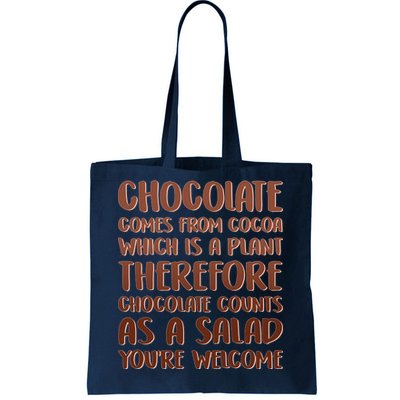 Chocolate Counts As A Salad Funny Tote Bag