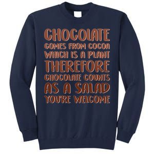 Chocolate Counts As A Salad Funny Tall Sweatshirt