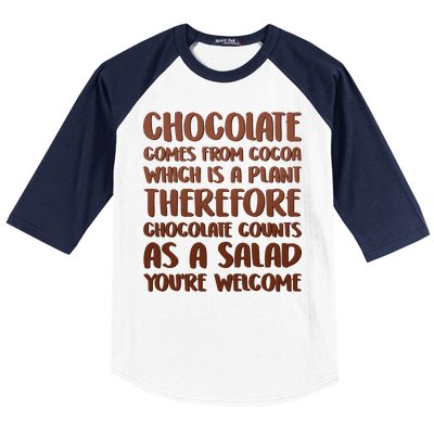 Chocolate Counts As A Salad Funny Baseball Sleeve Shirt