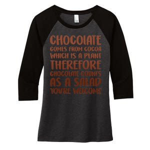 Chocolate Counts As A Salad Funny Women's Tri-Blend 3/4-Sleeve Raglan Shirt