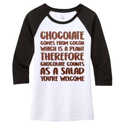 Chocolate Counts As A Salad Funny Women's Tri-Blend 3/4-Sleeve Raglan Shirt