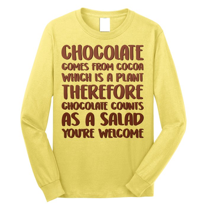 Chocolate Counts As A Salad Funny Long Sleeve Shirt