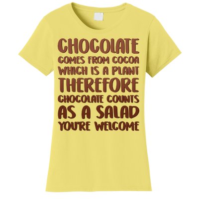 Chocolate Counts As A Salad Funny Women's T-Shirt