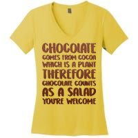 Chocolate Counts As A Salad Funny Women's V-Neck T-Shirt