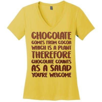 Chocolate Counts As A Salad Funny Women's V-Neck T-Shirt