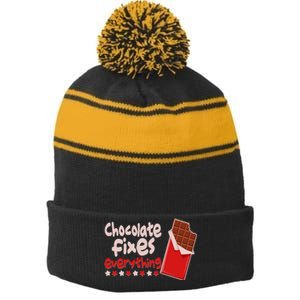 Chocolate Fixes Everything Chocolate Candy Bar Stripe Pom Pom Beanie