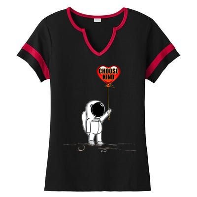 Choose Kind Astronaut Balloon Heart Anti Bullying Ladies Halftime Notch Neck Tee