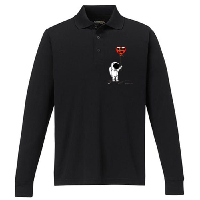 Choose Kind Astronaut Balloon Heart Anti Bullying Performance Long Sleeve Polo