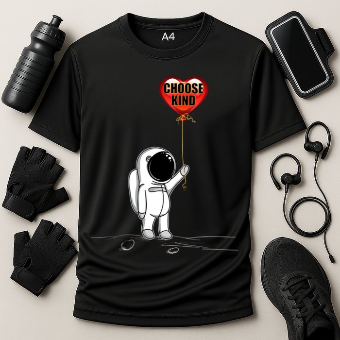 Choose Kind Astronaut Balloon Heart Anti Bullying Cooling Performance Crew T-Shirt