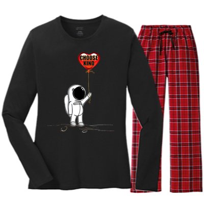 Choose Kind Astronaut Balloon Heart Anti Bullying Women's Long Sleeve Flannel Pajama Set 