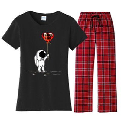 Choose Kind Astronaut Balloon Heart Anti Bullying Women's Flannel Pajama Set