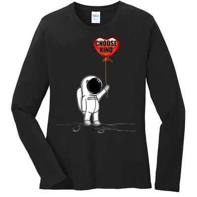 Choose Kind Astronaut Balloon Heart Anti Bullying Ladies Long Sleeve Shirt