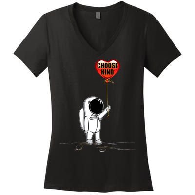 Choose Kind Astronaut Balloon Heart Anti Bullying Women's V-Neck T-Shirt