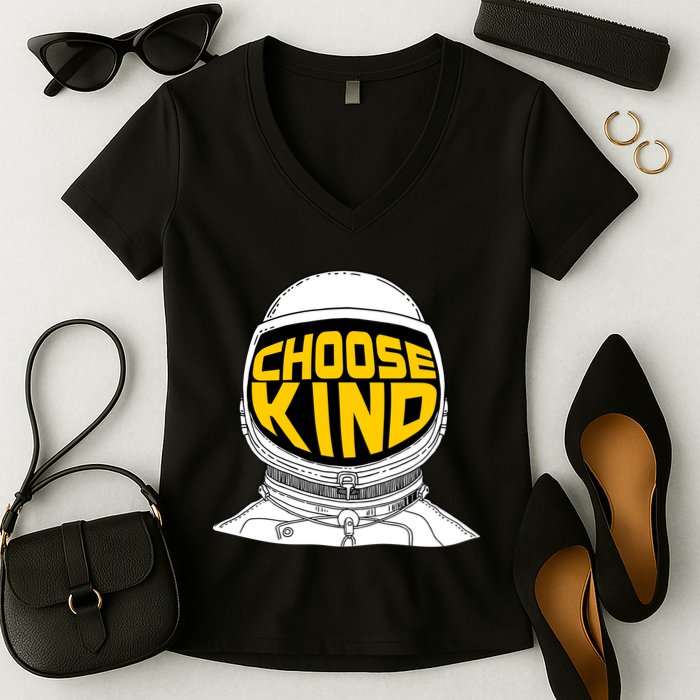 Choose Kind Astronaut Helmet Anti Bullying Message Women's V-Neck T-Shirt