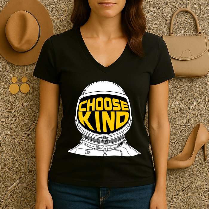 Choose Kind Astronaut Helmet Anti Bullying Message Women's V-Neck T-Shirt