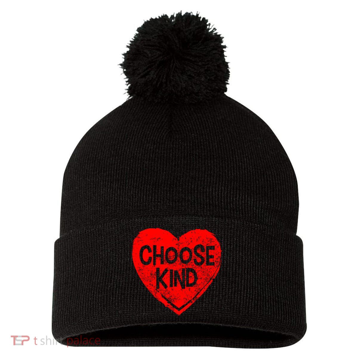 Choose Kind Distressed Heart Anti-Bullying Pom Pom 12in Knit Beanie