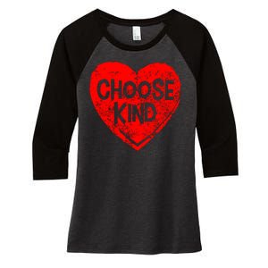 Choose Kind Distressed Heart Anti-Bullying Women's Tri-Blend 3/4-Sleeve Raglan Shirt