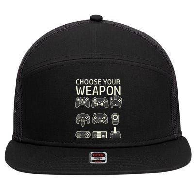 Choose Your Weapon Gaming Controllers Console Gamer Funny 7 Panel Mesh Trucker Snapback Hat