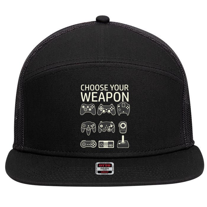 Choose Your Weapon Gaming Controllers Console Gamer Funny 7 Panel Mesh Trucker Snapback Hat