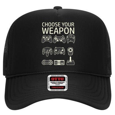 Choose Your Weapon Gaming Controllers Console Gamer Funny High Crown Mesh Back Trucker Hat