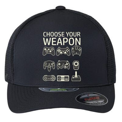 Choose Your Weapon Gaming Controllers Console Gamer Funny Flexfit Unipanel Trucker Cap