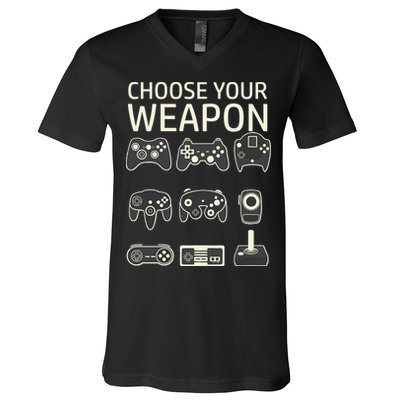 Choose Your Weapon Gaming Controllers Console Gamer Funny V-Neck T-Shirt