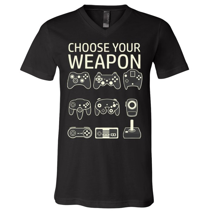 Choose Your Weapon Gaming Controllers Console Gamer Funny V-Neck T-Shirt